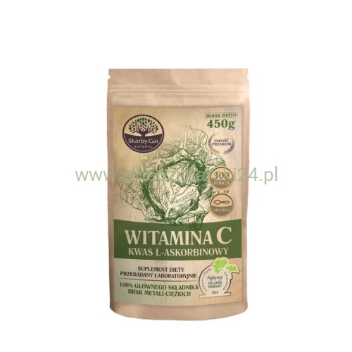 Witamina C z kapusty 450g (Kwas L- Askorbinowy) w proszku Skarby Gai - przód