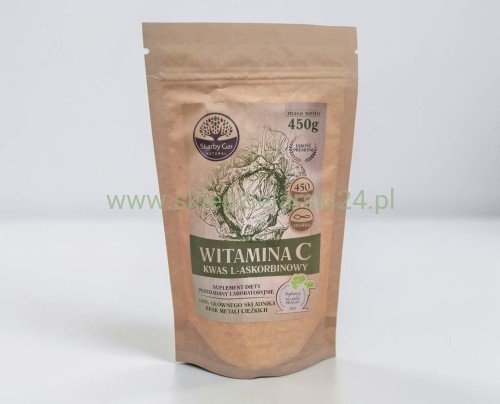 Witamina C z kapusty 450g (Kwas L- Askorbinowy) w proszku Skarby Gai - przód